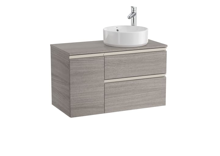 Base unit with two drawers for right hand over countertop basin