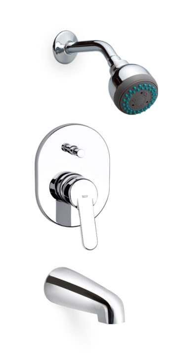 Built-in bath-shower mixer with wall mounted shower head and bath spout