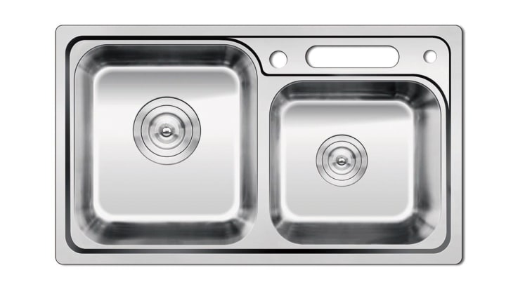 Stainless steel double round bowl kitchen sink with knife box