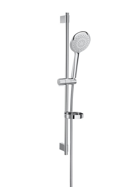 ROUND - Shower kit with Sensum Round 2 functions handshower, 800 mm slide bar with adjustable handshower bracket, soap dish and 1.70 m flexible hose. Chromed