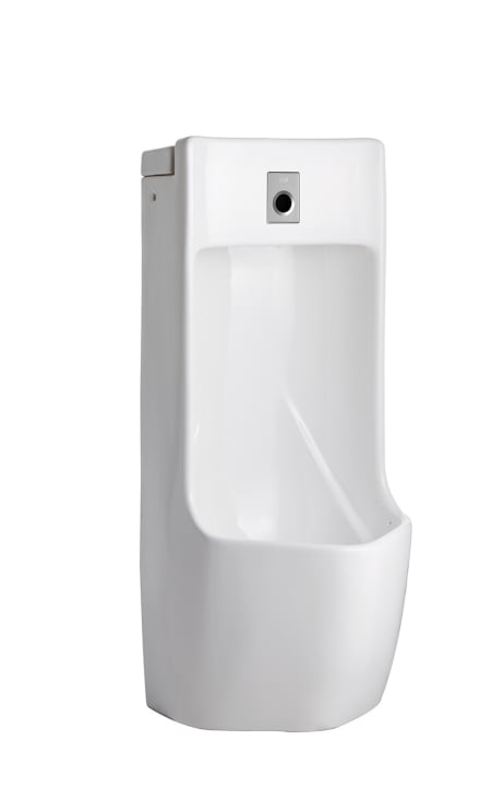 Wall-hung electronic urinal with integrated sensor powered by mains supply