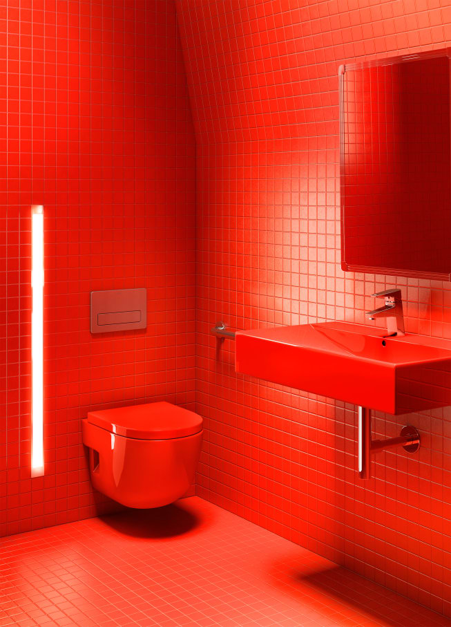 至今，埃菲尔铁塔已经历了数次油漆维护，“威尼斯红”作为一种明快的颜色，于2014年，被用于铁塔一层主要区域，并成为该项目的主打色。据建筑师Moatti介绍，选用集设计、技术和高品质为一体的Roca乐家卫浴，不仅能营造出他们理想的公共卫浴空间，更能够吸引大批参观者。2