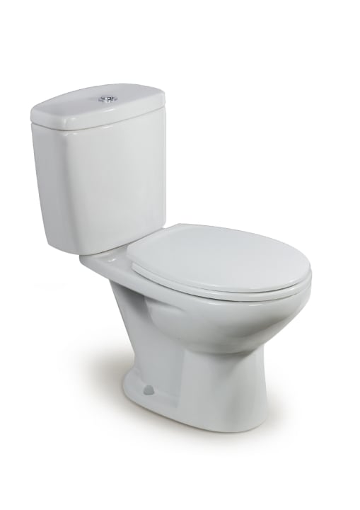 Vitreous china closed-coupled wc with vertical outlet. S-Trap 400 mm.