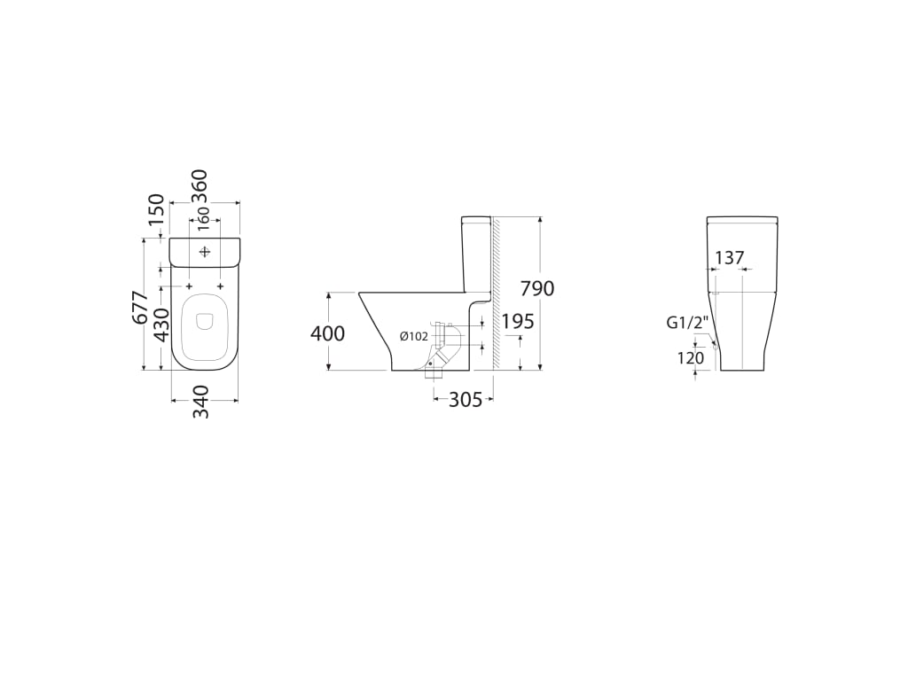 Vitreous china closed-coupled wc with dual outlet. P-Trap or S-Trap 305 mm.  - Collection