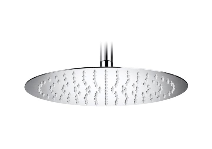 Extraslim metallic shower head for ceiling or wall installation. Support kit / arm not included.