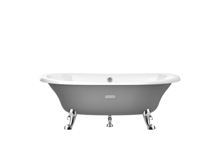 Oval cast iron bath with grey exterior & anti-slip base
