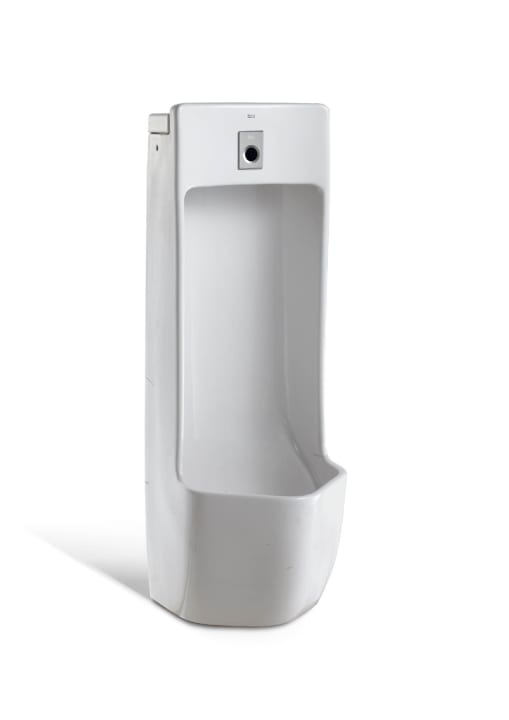 Electronic vitreous china urinal with integrated sensor powered by mains supply