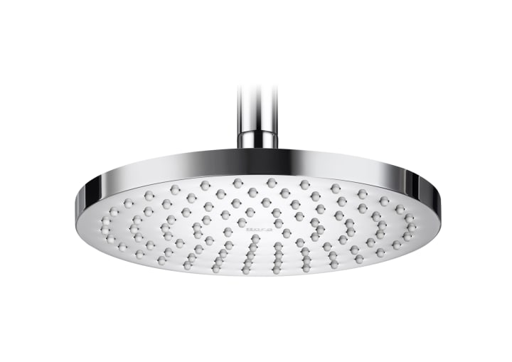 Metallic shower head for ceiling or wall installation. Support kit / arm not included.