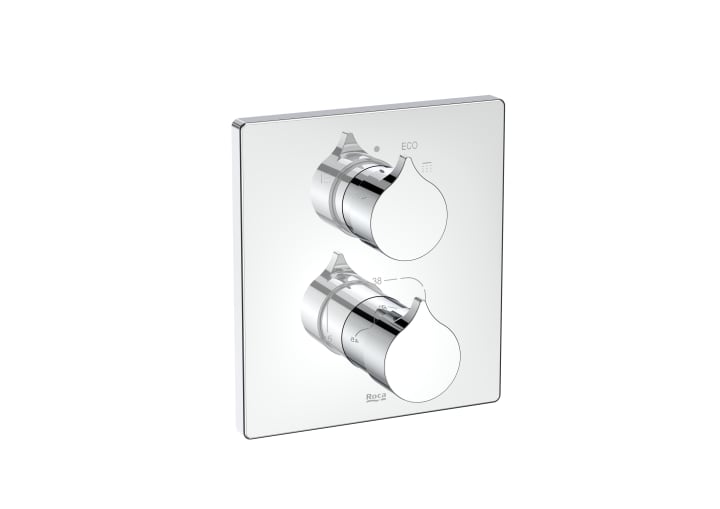 Built-in thermostatic bath-shower mixer with diverter-flow regulator. To complete with RocaBox 525869403