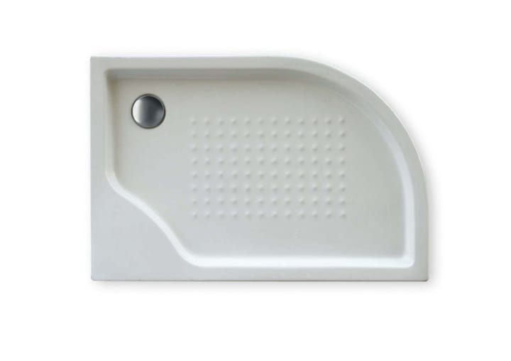 Asymmetric acrylic shower tray with anti-slip base