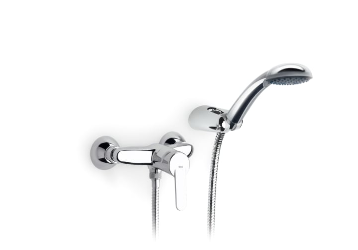 Wall-mounted shower mixer with 1.7 m flexible shower hose, handshower and wall bracket