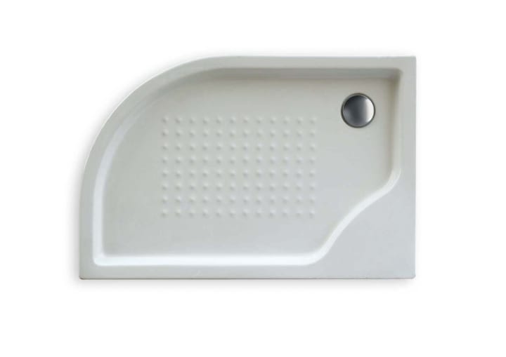 Asymmetric acrylic shower tray with anti-slip base