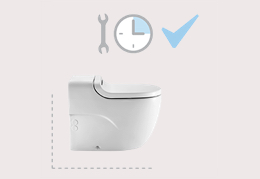 Technology integrated in the toilet: preassembled, seamless fit, easy to install, plug and play.